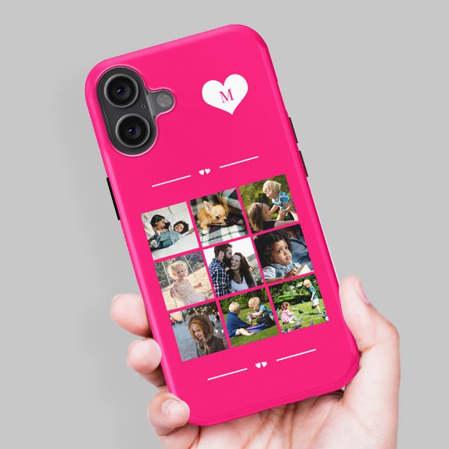 Elegant monogram 9 photo collage hot pink Case-Mate iPhone case (Creator Uploaded)