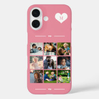 Elegant monogram 9 photo collage pink