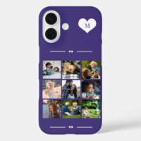 Elegant monogram 9 photo collage purple