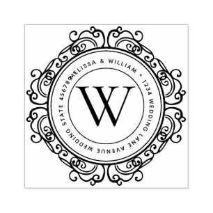 Elegant Monogram Address Wedding Rubber Stamp