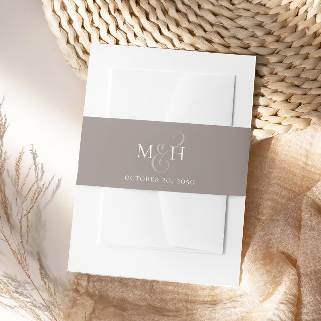 Elegant Monogram Ampersand Calligraphy Taupe Invitation Belly Band (Simple monogram calligraphy script ampersand invitation belly band.)