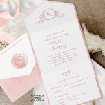 Elegant Monogram and Blush Pink Watercolor Wedding All In One Invitation<br><div class="desc">Elegant All- in- One tri- fold wedding invitation with perforated RSVP postcard. Design with exquisite hand drawn botanical monogram encasing couples initials and delicate blush pink watercolor frame in the inside as well as blush pink and salmon pink watercolor wash sections on the outside. Modern hand written calligraphy elements. Environmentally...</div>