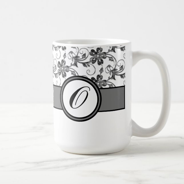 Elegant Monogram and Floral Pattern Coffee Mug (Right)