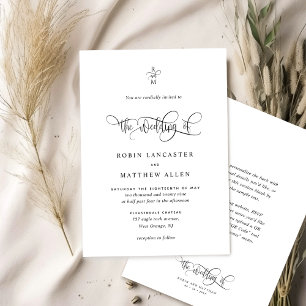 Elegant Monogram and Modern Calligraphy Wedding Invitation