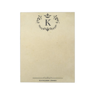 Elegant Monogram and Name   Custom Vintage Paper Notepad