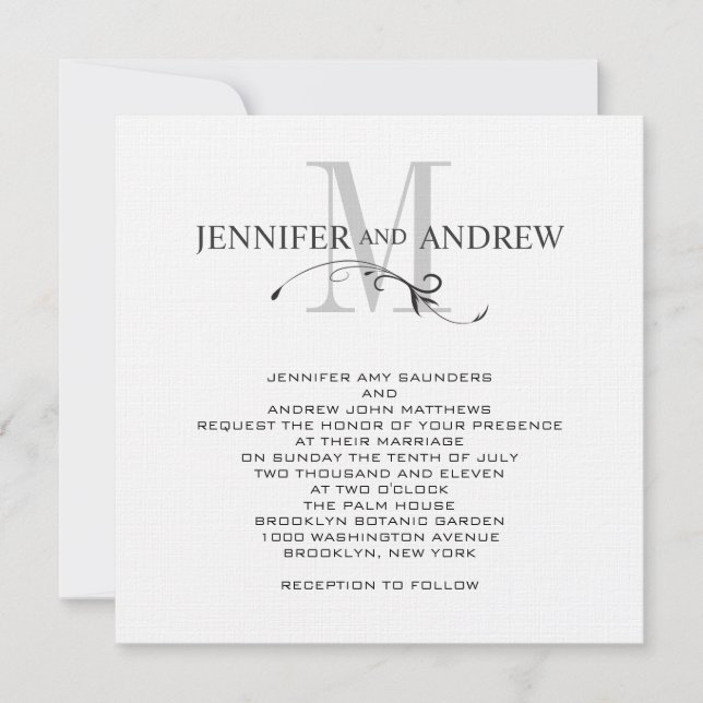 Elegant Monogram and Names Wedding Invitation (Front)