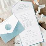 Elegant  Monogram and Sea Glass Watercolor Wedding All In One Invitation<br><div class="desc">Elegant All- in- One tri- fold wedding invitation with perforated RSVP postcard. Design with exquisite hand drawn botanical monogram encasing couples initials and delicate sea glass, sage watercolor frame in the inside as well as sea glass, sage, turquoise teal hues watercolor wash sections on the outside. Modern hand written calligraphy...</div>