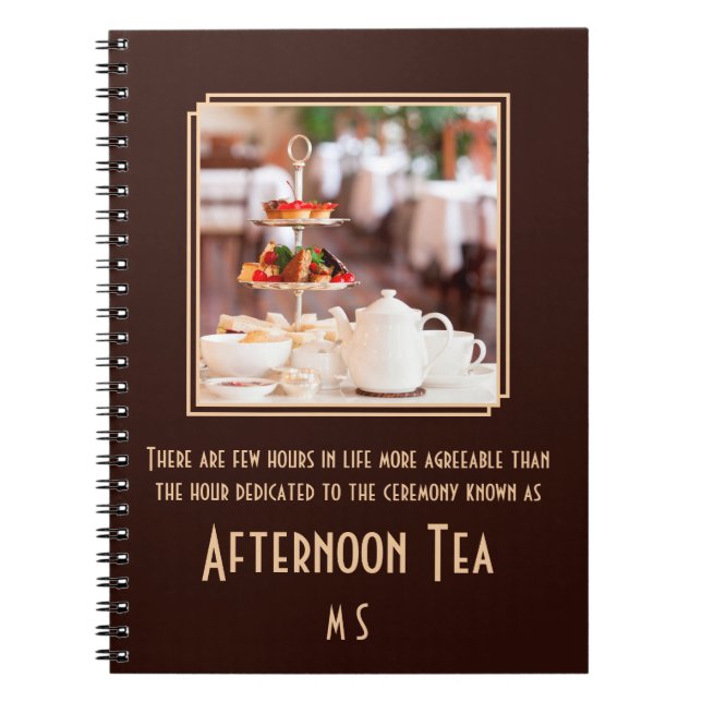 Elegant monogram art deco afternoon tea photo  notebook (Front)