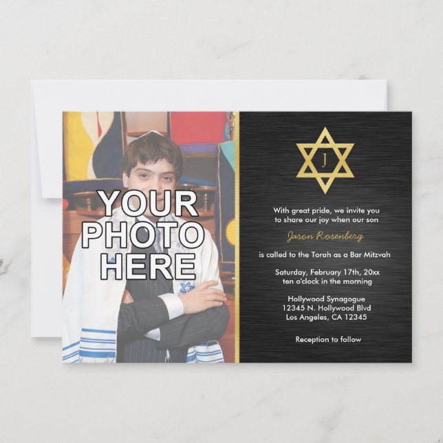 Elegant Monogram Bar Mitzvah with photo Invitation (Front)