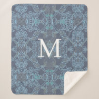 Elegant Monogram Baroque Pattern in Blue Shades