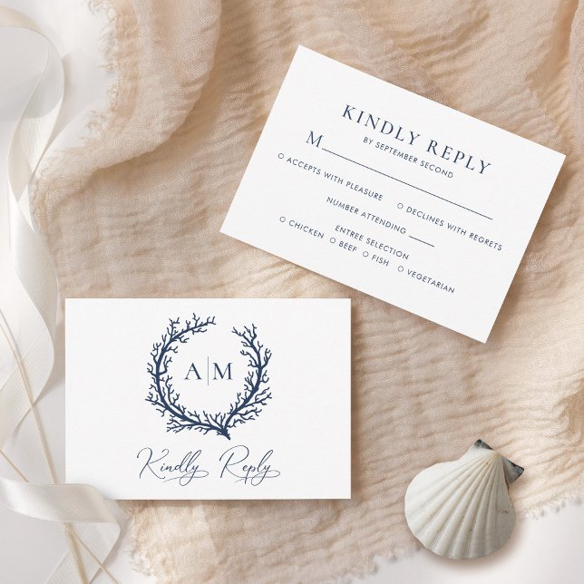 Elegant Monogram Beach Wedding RSVP Card (Creator Uploaded)