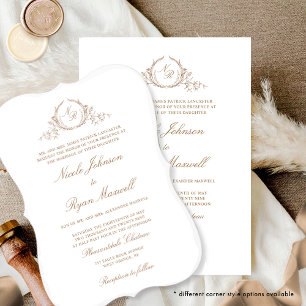 Elegant Monogram Beige Cream Formal Wedding Invitation