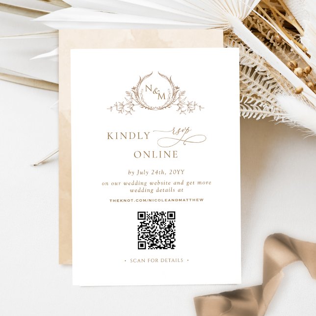 Elegant Monogram Beige Cream RSVP Online QR Code  Enclosure Card (Creator Uploaded)