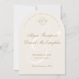 Elegant Monogram Beige Formal Script Wedding Arch Save The Date