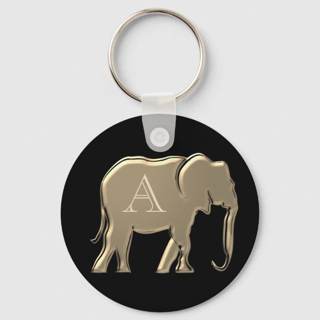 Elegant Monogram Black and Gold Key Ring (Front)