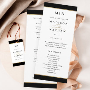Elegant Monogram Black and Gold Wedding Program