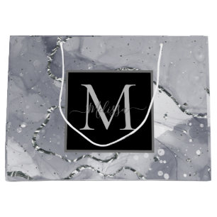 Elegant Monogram Black and Silver Birthday Large Gift Bag
