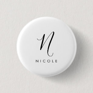 Elegant Monogram Black and White 3 Cm Round Badge