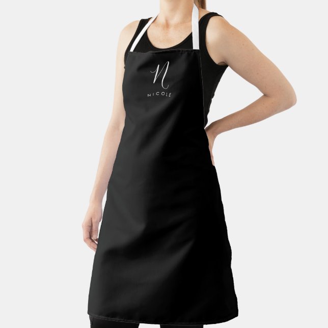 Elegant Monogram Black and White Apron (Insitu)