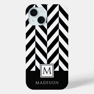 Elegant Monogram Black And White iPhone 15 Case