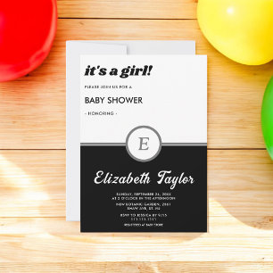 Elegant Monogram Black And White Chic Baby Shower Invitation