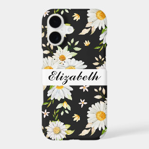 Elegant Monogram Black and White Daisy Pattern