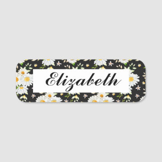 Elegant Monogram Black and White  Daisy Pattern  B Name Tag