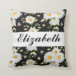 Elegant Monogram Black and White  Daisy Pattern  Cushion
