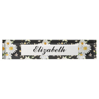 Elegant Monogram Black and White  Daisy Pattern   Nameplate