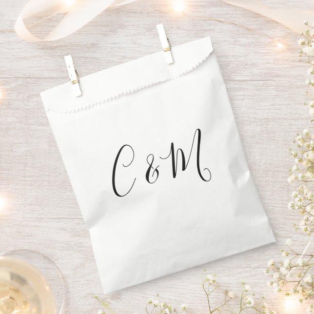 Elegant Monogram Black and White Favour Bag (Clipped)