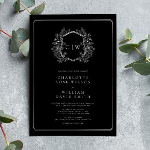 Elegant Monogram Black and White Formal Wedding Invitation