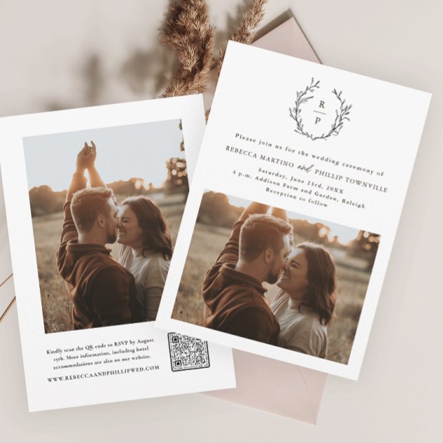 Elegant Monogram Black and White Formal Wedding Invitation (Creator Uploaded)