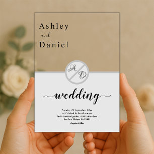 Elegant Monogram Black And White Grey Chic Wedding Acrylic Invitations