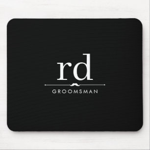 Elegant Monogram Black and White Groomsmen Gift Mouse Pad