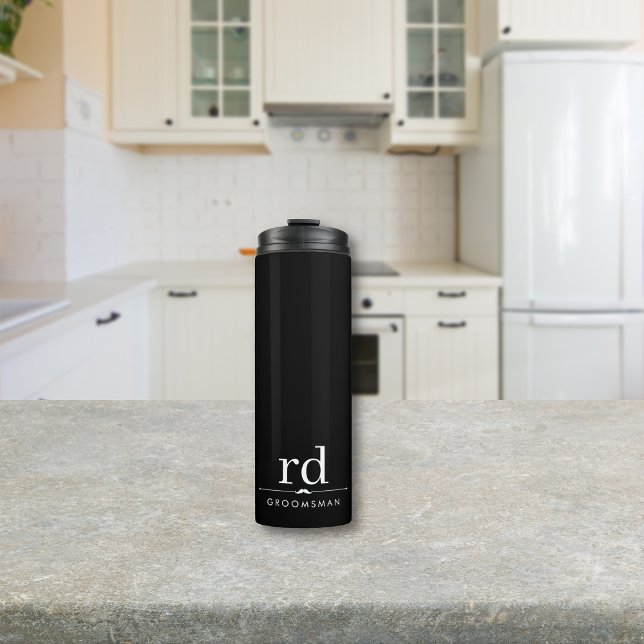Elegant Monogram Black and White Groomsmen Gift  Thermal Tumbler (Creator Uploaded)