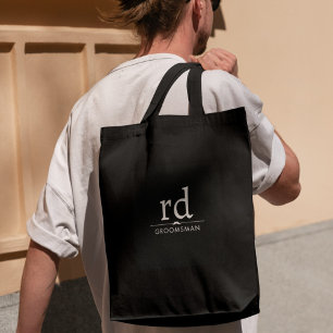 Elegant Monogram Black and White Groomsmen Gift Tote Bag