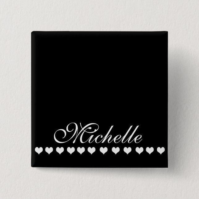 Elegant Monogram Black and White Hearts 15 Cm Square Badge (Front)