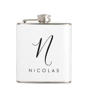 Elegant Monogram Black and White  Hip Flask