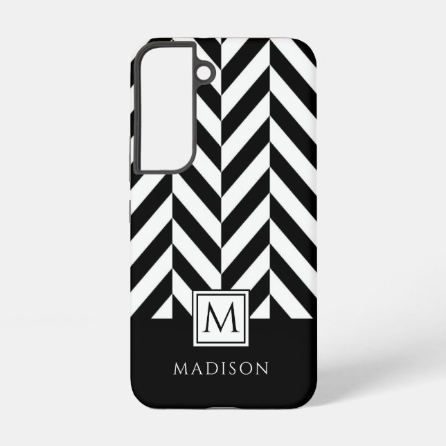 Elegant Monogram Black And White iPhone 15 Case (Back)