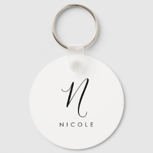 Elegant Monogram Black and White Key Ring