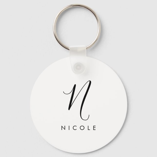 Elegant Monogram Black and White Key Ring (Front)