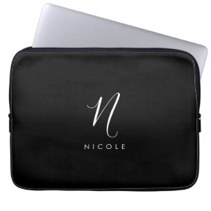 Elegant Monogram Black and White Laptop Sleeve