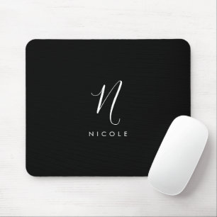 Elegant Monogram Black and White Mouse Pad