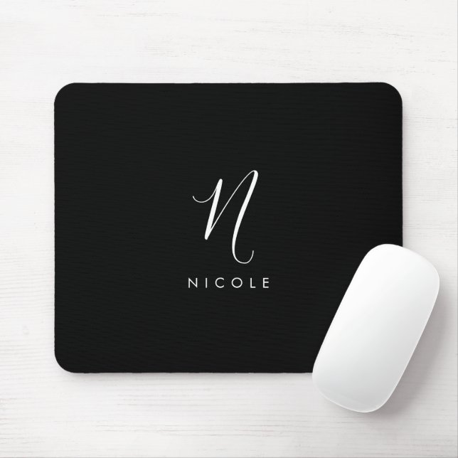 Elegant Monogram Black and White Mouse Pad (With Mouse)