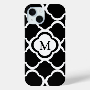 Elegant Monogram Black And White Pattern iPhone 15 Case