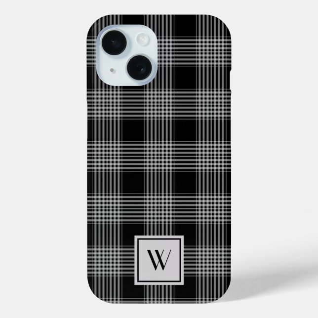 Elegant Monogram Black And White Plaid Pattern Case-Mate iPhone Case (Back)