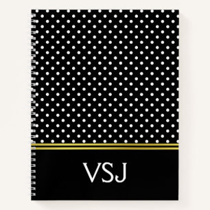 Elegant Monogram Black and White Polka Dots Notebook