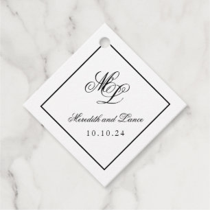 Elegant Monogram Black and White Script Favour Tags