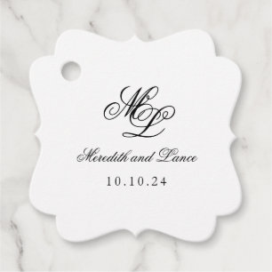 Elegant Monogram Black and White Script Favour Tags