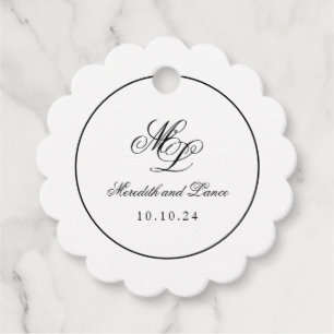 Elegant Monogram Black and White Script Favour Tags